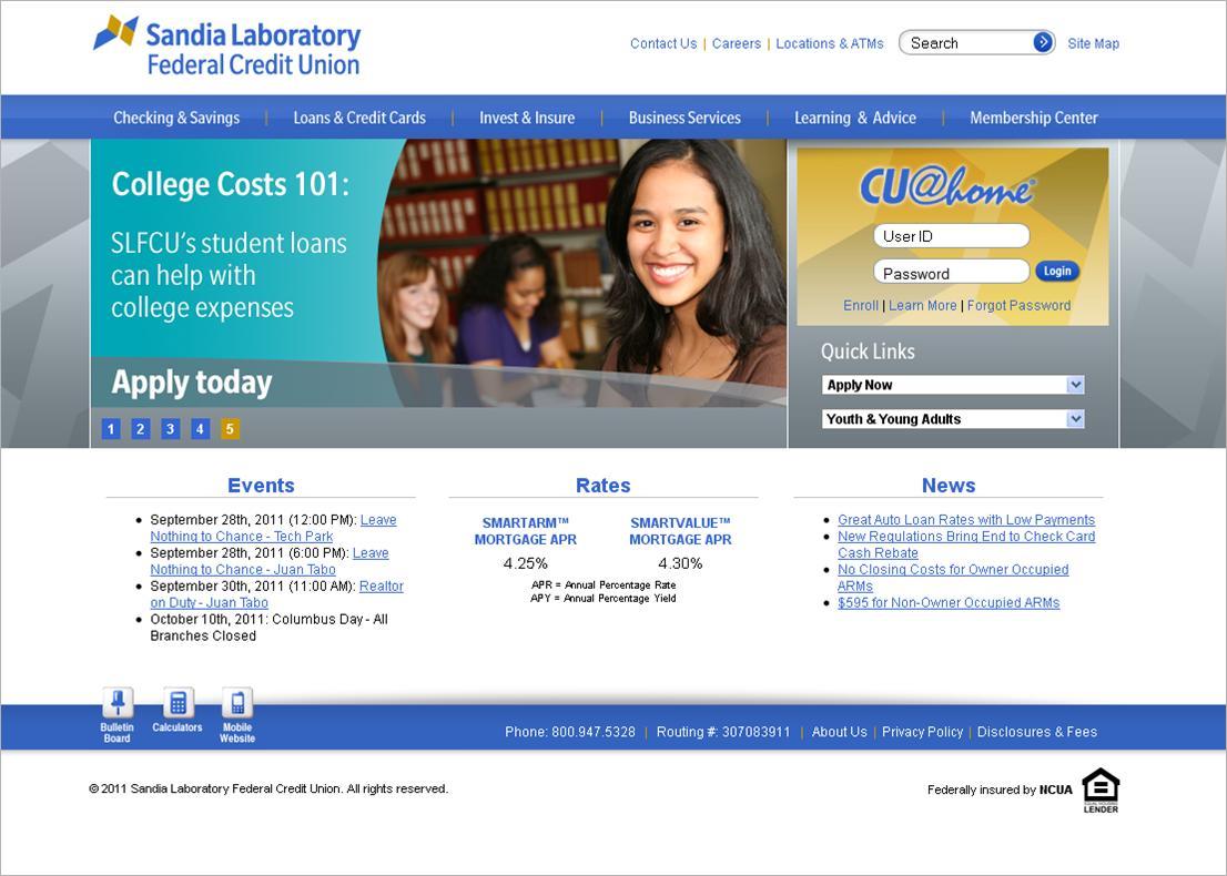 Sandia Laboratory Federal Credit Union website designed by CU Solutions Group